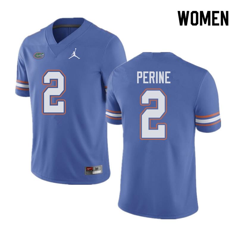 Women's NCAA Florida Gators Lamical Perine #2 Stitched Authentic Jordan Brand Blue College Football Jersey BZE3365ZE